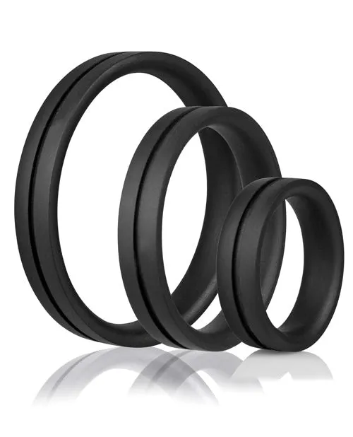 RingO Pro x3 Silicone Cock Rings Set Waterproof Black 3 piece pack Ring O Male Sex Toys