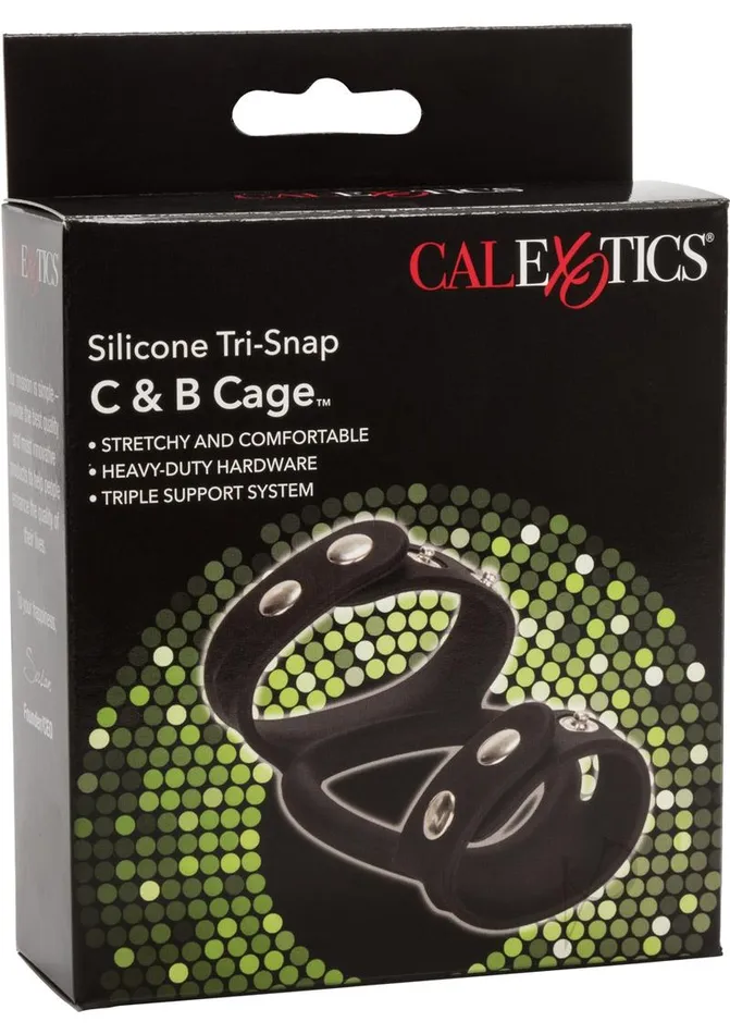 Rings Silicone TriSnap C and B Cage Cock Ring Black Male Sex Toys
