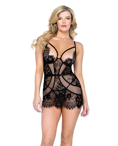 Roma Confidential Anal Femme Fatale Scalloped Eyelash Lace Mesh Chemise Thong Black MD Roma Confidential Anal Femme Fatale Scalloped Eyelash Lace Mesh Chemise Thong Black MD