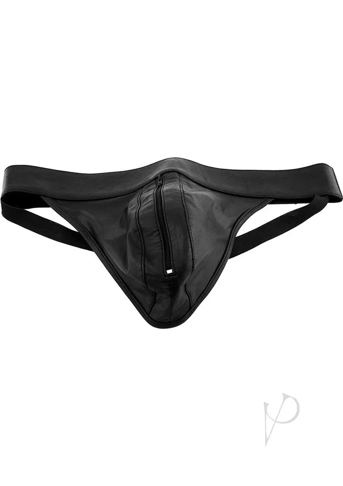 Rouge Restraints Rouge Leather Zip Jocks Small Black