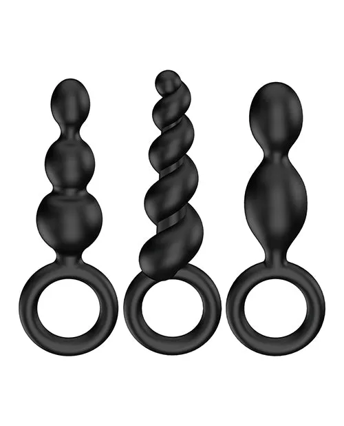 Satisfyer Satisfyer Booty Call Silicone Textured Anal Plugs Black 3 Each Per Set Anal