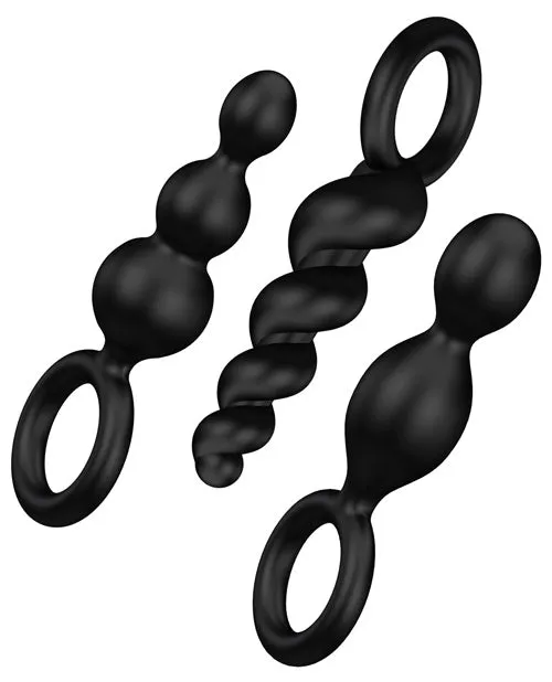 Satisfyer Satisfyer Booty Call Silicone Textured Anal Plugs Black 3 Each Per Set Anal