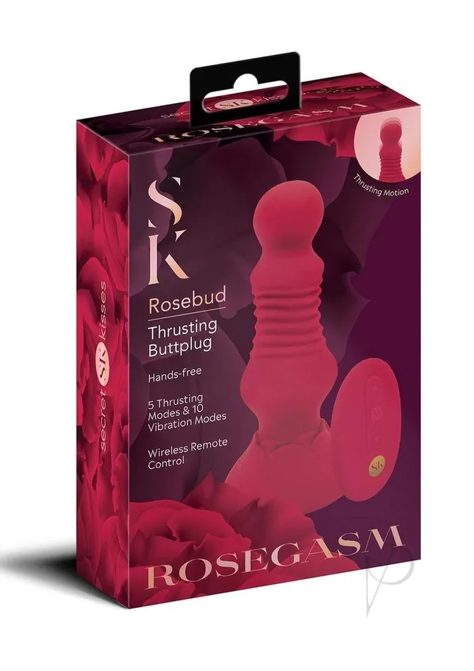 Secret Kisses Secret Kisses Thrusting Rechargeable Silicone Rosebud Buttplug with Remote Control Red Female Sex Toys Secret Kisses Secret Kisses Thrusting Rechargeable Silicone Rosebud Buttplug with Remote Control Red Female Sex Toys