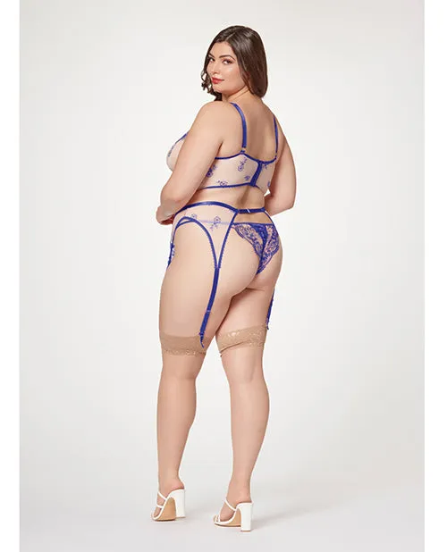 Seven Til Midnight Vibrators Sheer Stretch Mesh wFloral Contrast Embroidery Bustier Garter Belt Thong BlueNude 3X4X Seven Til Midnight Vibrators Sheer Stretch Mesh wFloral Contrast Embroidery Bustier Garter Belt Thong BlueNude 3X4X