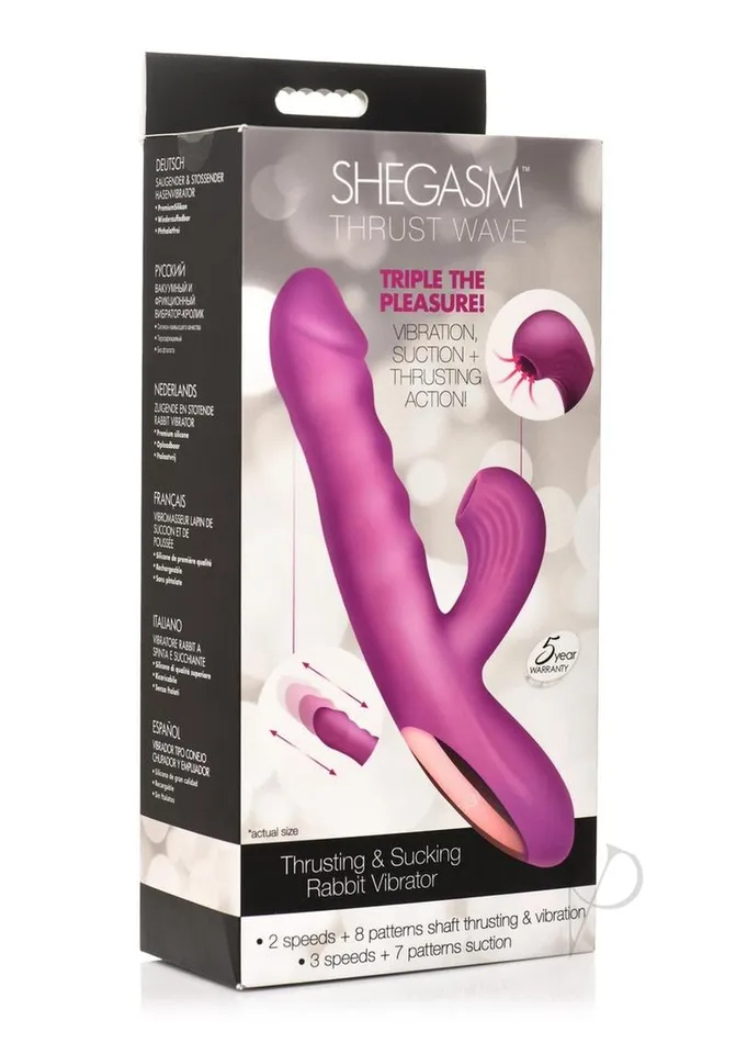Shegasm Thrust Wave Thrusting and Sucking Rechargeable Silicone Rabbit Vibrator Purple Shegasm Vibrators Shegasm Thrust Wave Thrusting and Sucking Rechargeable Silicone Rabbit Vibrator Purple Shegasm Vibrators