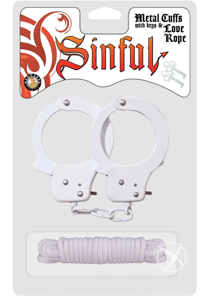Sinful Metal Cuffs with Keys and Love Rope White Sinful By Nasstoys Couples Sinful Metal Cuffs with Keys and Love Rope White Sinful By Nasstoys Couples