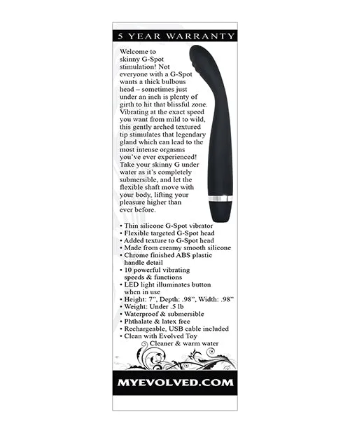 Skinny G Rechargeable Silicone GSpot Vibrator Black Evolved Female Sex Toys