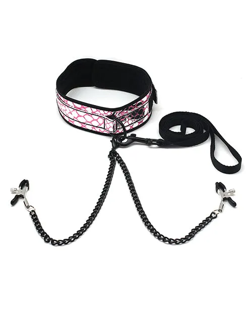 Spartacus Vibrators Spartacus Faux Leather Collar Leash wBlack Nipple Clamps Pink Spartacus Vibrators Spartacus Faux Leather Collar Leash wBlack Nipple Clamps Pink