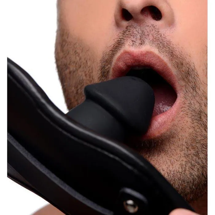 Strict Leather Leather Padded Silicone Penis Mouth Gag Male Sex Toys