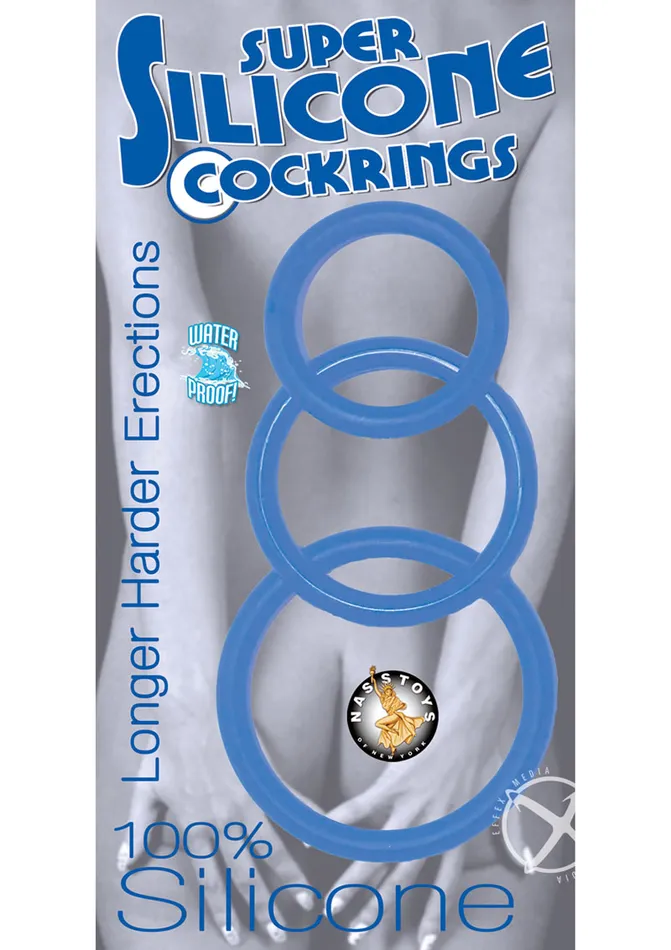 Super Silicone Cock Rings 3 Pack Blue Nasstoys Male Sex Toys