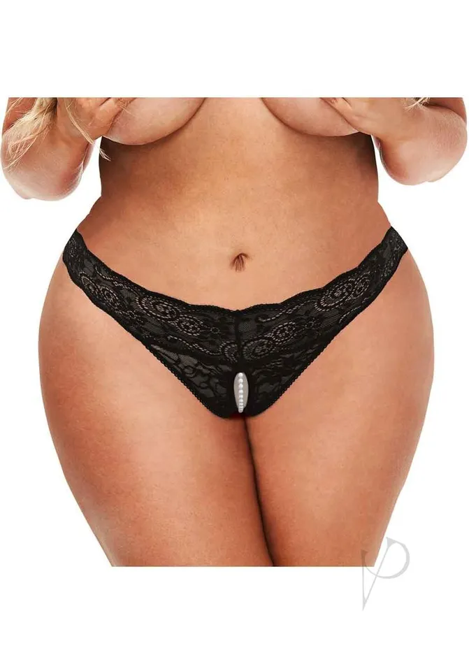 Teddies And Bodies Secret Kisses Secret Kisses Lace and Pearl Crotchless Thong Plus Size Black Teddies And Bodies Secret Kisses Secret Kisses Lace and Pearl Crotchless Thong Plus Size Black