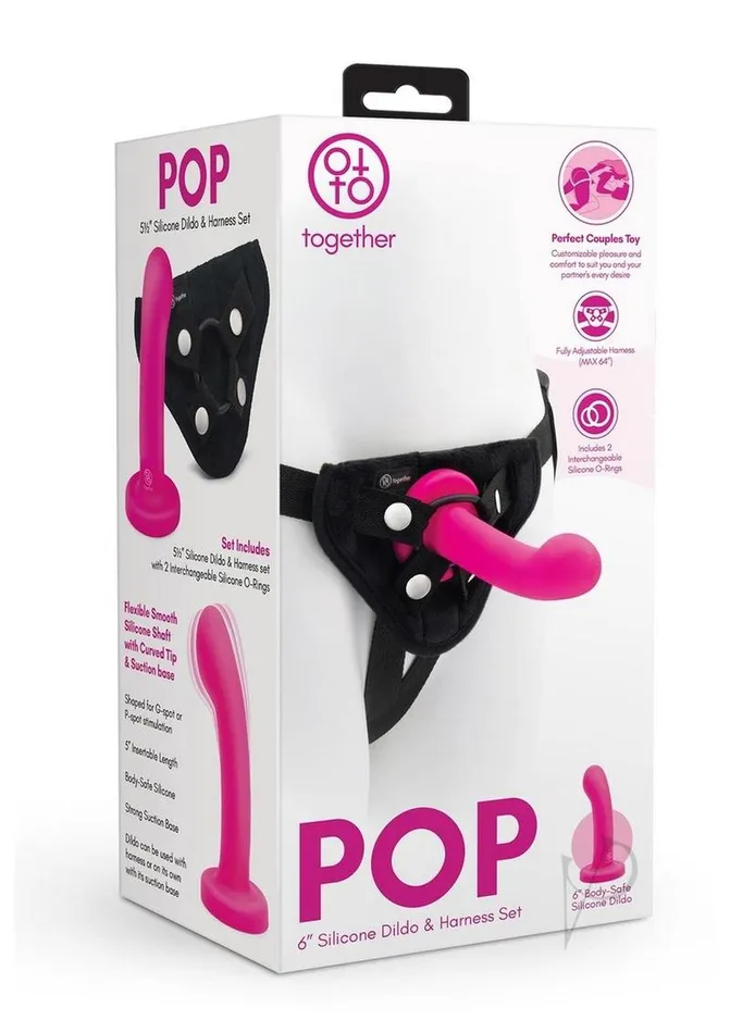 Together Toys POP Silicone Dildo 55in and Harness Set PinkBlack Together Toys Dildos