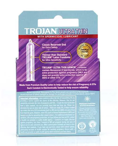 Trojan Trojan Ultra Thin Armor Spermicide Condom 3 Pack Male Sex Toys