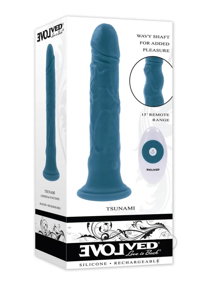 Tsunami Rechargeable Silicone Realistic Vibrator with Remote Control Blue Evolved Female Sex Toys Tsunami Rechargeable Silicone Realistic Vibrator with Remote Control Blue Evolved Female Sex Toys