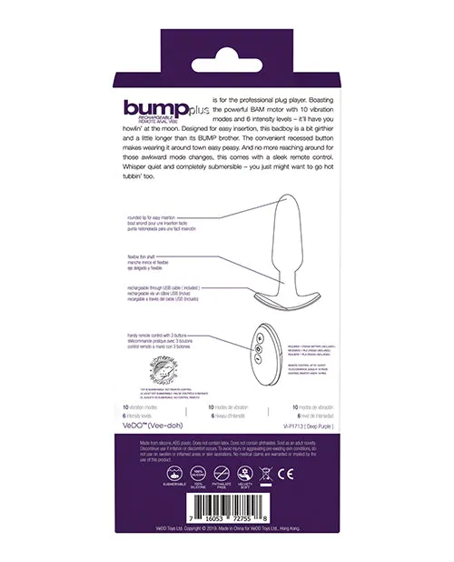 VeDO Bump Plus Rechargeable Remote Control Anal Vibe Deep Purple Vedo Anal VeDO Bump Plus Rechargeable Remote Control Anal Vibe Deep Purple Vedo Anal