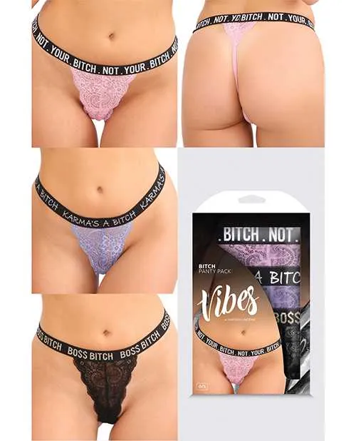 Vibes By Fantasy Lingerie Female Sex Toys Vibes Bitch 3 Pack Lace Panty Assorted Colors OS Vibes By Fantasy Lingerie Female Sex Toys Vibes Bitch 3 Pack Lace Panty Assorted Colors OS
