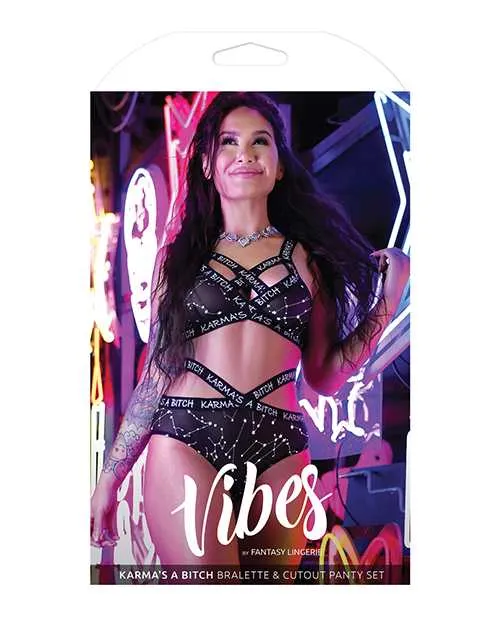 Vibes By Fantasy Lingerie Vibrators Vibes Karmas a Bitch Bralette Cutout Panty Black ML Vibes By Fantasy Lingerie Vibrators Vibes Karmas a Bitch Bralette Cutout Panty Black ML