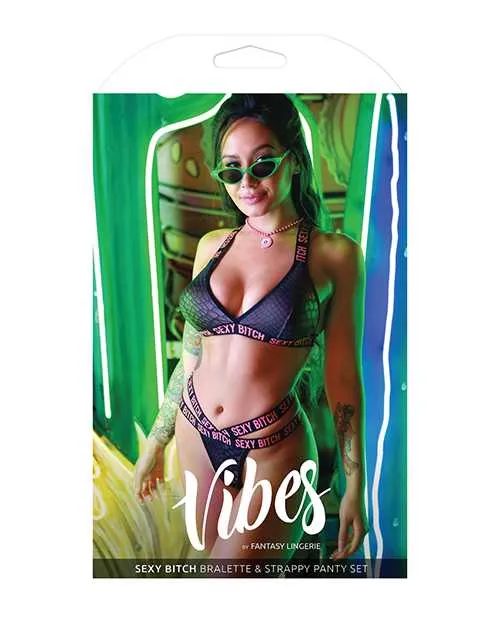 Vibes Sexy Bitch Bralette Strappy Panty Black LXL Vibes By Fantasy Lingerie Vibrators Vibes Sexy Bitch Bralette Strappy Panty Black LXL Vibes By Fantasy Lingerie Vibrators