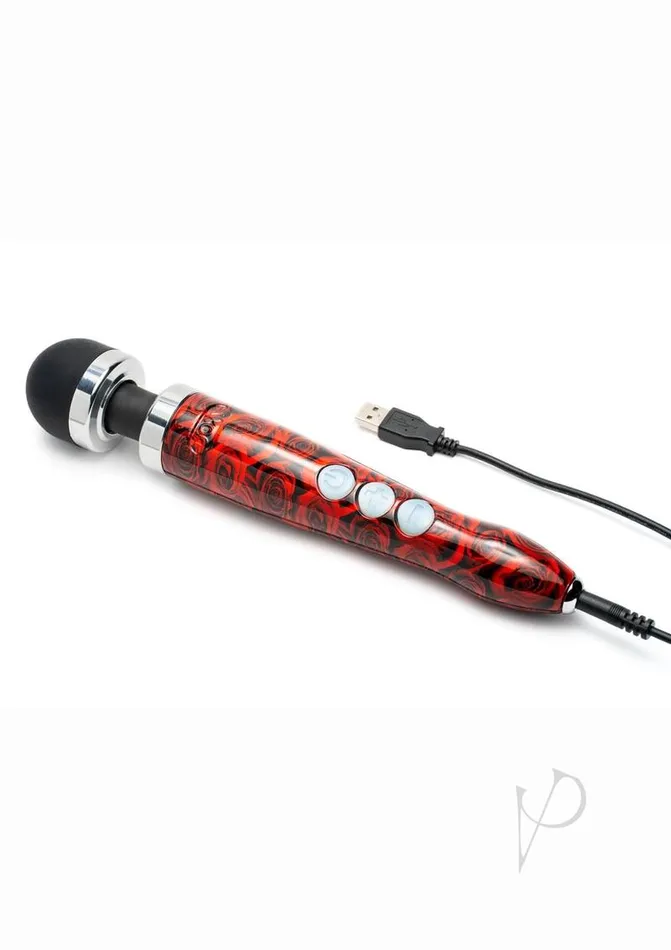 Vibrators Doxy Doxy Die Cast 3R Wand Rechargeable Vibrating Body Massager Rose Pattern RedBlack