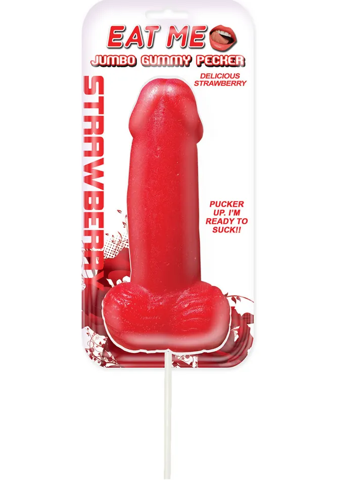 Vibrators Hott Products Eat Me Jumbo Gummy Cock Pop Strawberry Red
