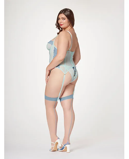 Vibrators Lace Mesh Bustier wLace Up Center Garter Belt Thong Blue 1X2X Seven Til Midnight Vibrators Lace Mesh Bustier wLace Up Center Garter Belt Thong Blue 1X2X Seven Til Midnight