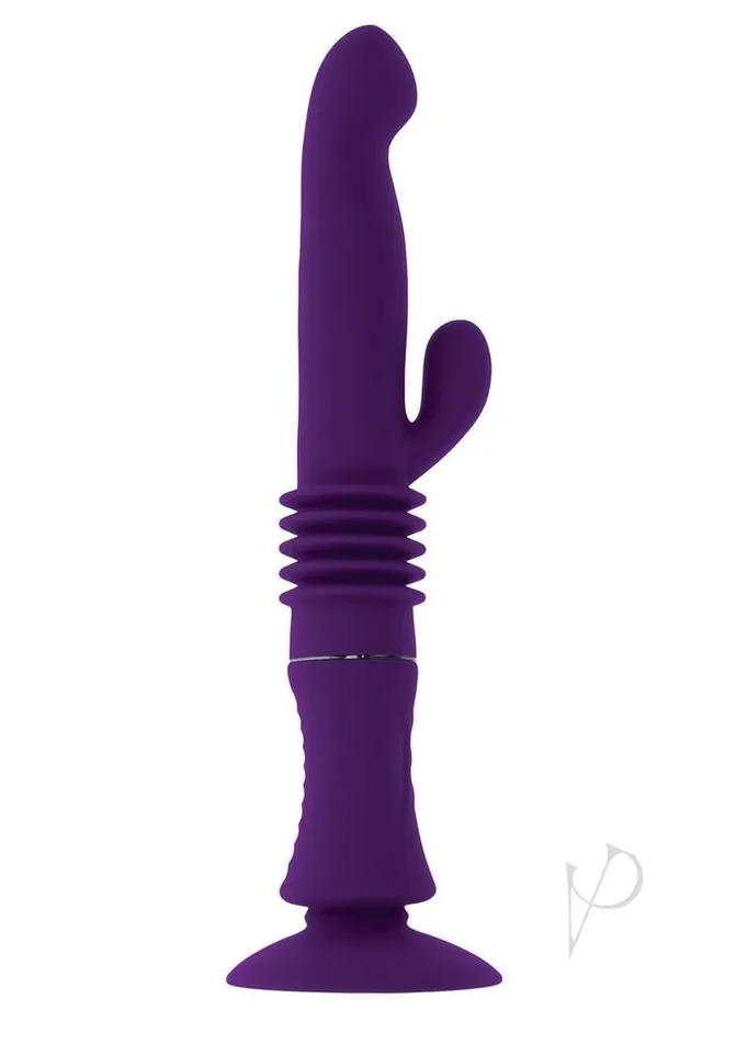 Vibrators Playboy Playboy Happy Ending Rechargeable Silicone Thrusting Rabbit Vibrator Purple