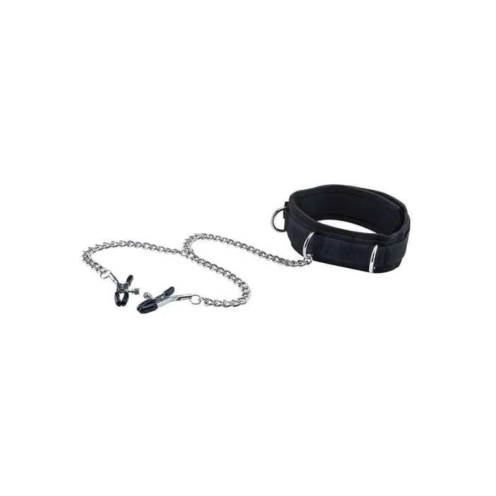 Wild Night Fantasies Female Sex Toys Black White Velcro Collar With Nipple Clamps