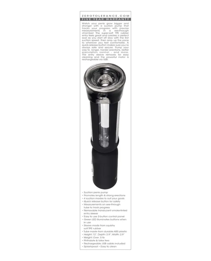 Zero Tolerance Pump It Up Rechargeable Penis Pump BlackClear Zero Tolerance Male Sex Toys